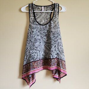 Xhiliration Juniors Black/Pink Paisley Racerback Tank Top Size Large